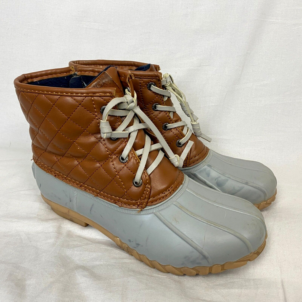 Nautica Duck Boots Womens 7 Dorsay Snow Winter Waterproof Gray Brown Quilted Zip